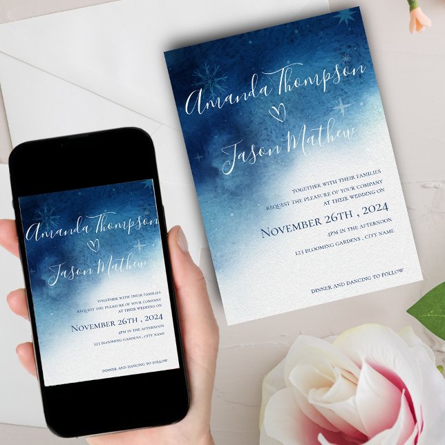 Invitation Bleu blanc Whimsical Snowflake Elegance Mariage (Blue White Whimsical Snowflake Elegance Wedding Invitation)