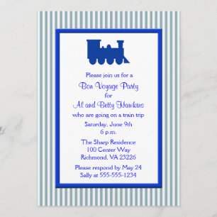 Invitation Bleu Blancs Train Bon Voyage Party