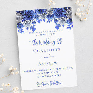 Invitation Bleu bleu blanc fleurs mariage de luxe
