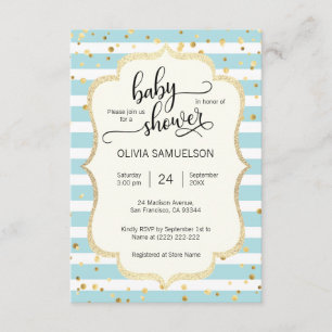 Invitation Bleu Bleu Blancs Or Baby shower GARY
