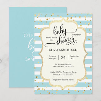 Invitation Bleu Bleu Blancs Or Baby shower GARY
