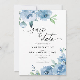 Invitation Bleu Bleu Bleu Moderne Floral Économisez La Date