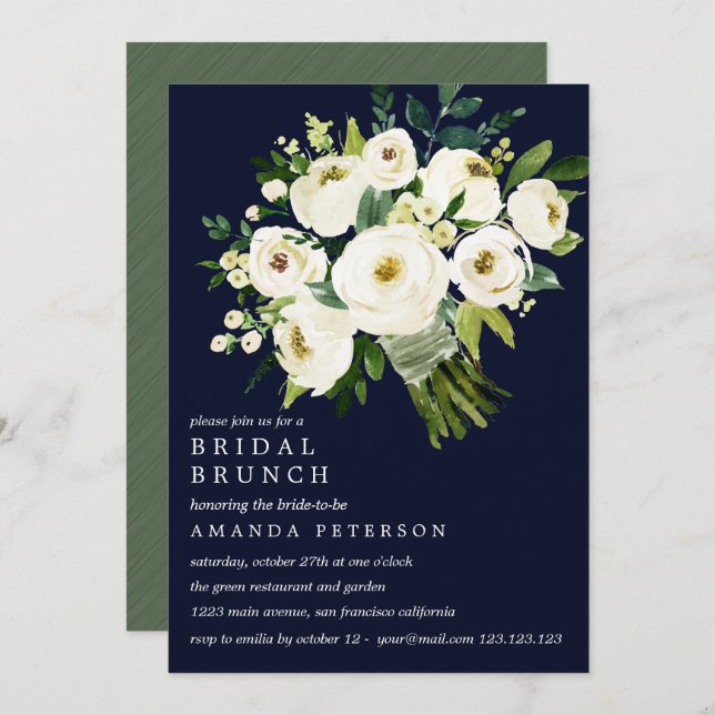 Invitation Bleu Bleu Bouquet Mariage Brunch nuptial (Devant / Derrière)