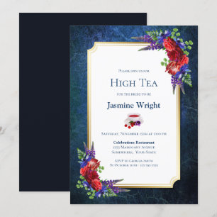 Invitation Bleu bleu Bourgogne Floral Bride High Tea