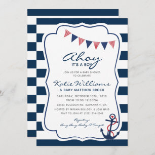 Invitation Bleu bleu marine Ancre Baby shower garçon
