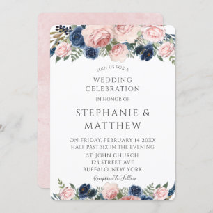 Invitation Bleu bleu marine Aquarelle Peony Mariage