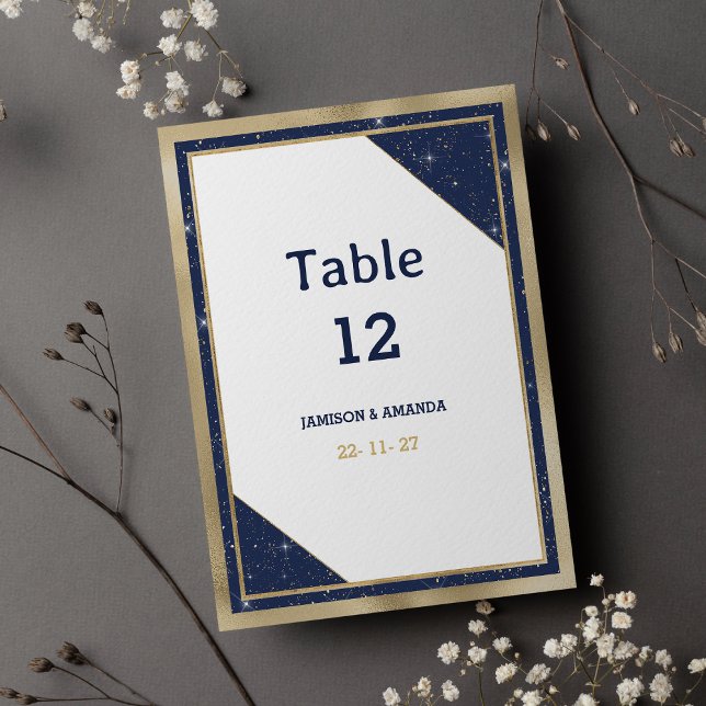 Invitation Bleu bleu marine de parties scintillant glam Table (White gold navy blue glitter glam Table Numbers)