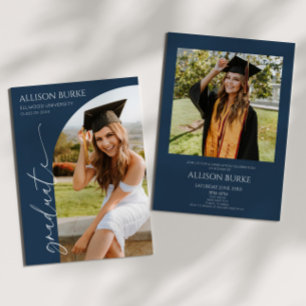 Invitation Bleu bleu marine minimaliste photo Arch Graduation
