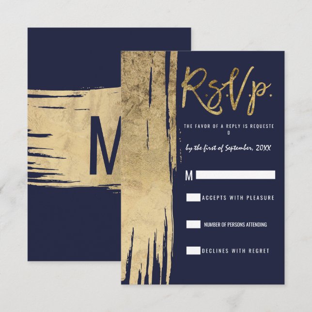 Invitation Bleu bleu marine moderne Brochures simples RSVP (Devant / Derrière)