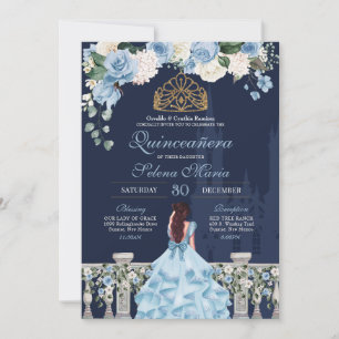 Invitation Bleu bleu marine Roses Princesse Quinceañera