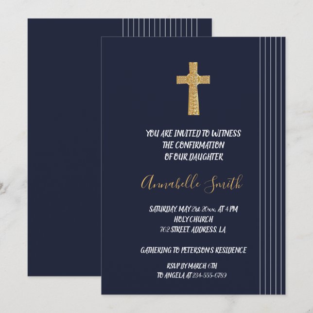 Invitation Bleu bleu marine    typographie éléganteCONFIRMATI (Devant / Derrière)