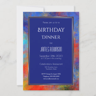 Invitation Bleu bleu or rouge Aquarelle d'or de la marine Dîn