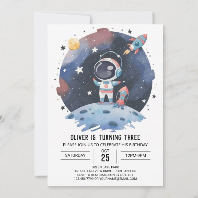 Invitation Bleu Boho Astronaut cosmique Boy Anniversaire (Devant)