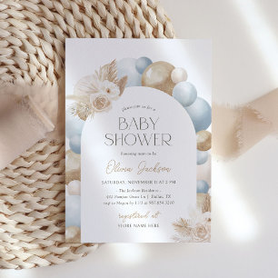 Invitation Bleu Boho Pampas Grass Arch Baby shower garçon