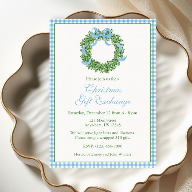 Invitation Bleu Bois de Noël Boxwood Fête de couronne (Créateur téléchargé)