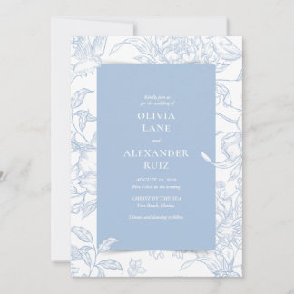 Invitation Bleu Botanique Floral Mariage Français