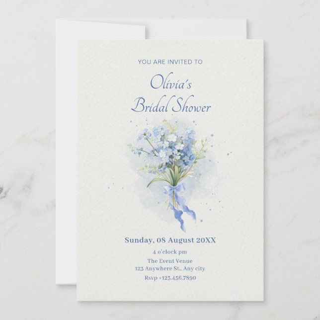Invitation Bleu bouquet douche nuptiale (Devant)