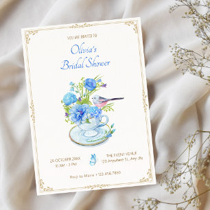 Invitation Bleu bouquet oiseau nuptiale