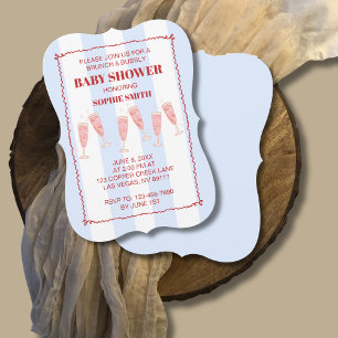 Invitation Bleu Bouton Bordure Rouge Brunch & Baby shower mou