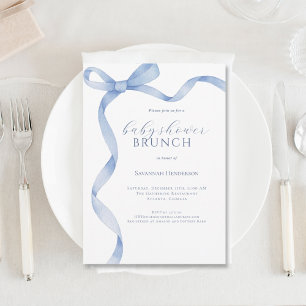 Invitation Bleu Bow  Baby shower Brunch