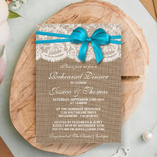 Invitation Bleu Bow Burlap & Dîner de répétition Mariage de d