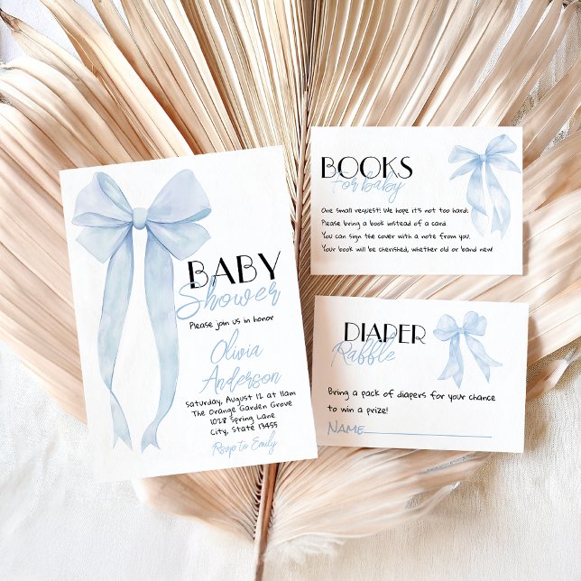 Invitation Bleu Bow main tiré Boy Coquette Baby shower (Créateur téléchargé)