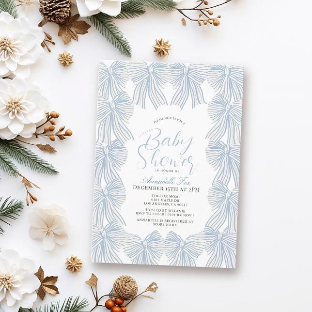 Invitation Bleu Bow/Ruban Coquette Baby shower garçon (Créateur téléchargé)