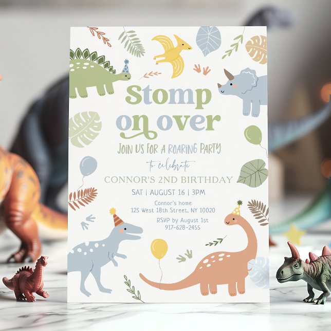 Invitation Bleu Boy Boho Dinosaur Anniversaire (Stomp, chomp, and roar! Adorable boho dinosaur birthday theme 🦖🎈
)
