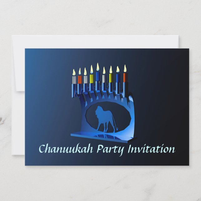 Invitation Bleu brillant Chanukkah Menorah (Devant)