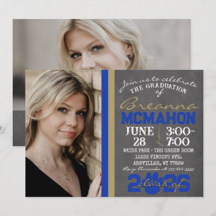 Invitation Bleu & Bronze Gold Empreinte de patte Graduation 2