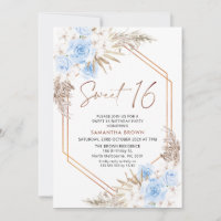 Bleu Brown Boho Pampas Grass Sweet 16 Anniversaire