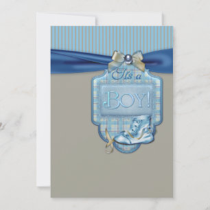 Invitation Bleu Brown Booties Baby Boy Show