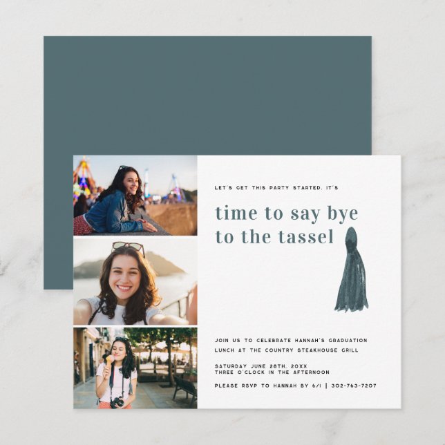 Invitation Bleu | Bye to the Tassel Graduation Photo Party (Devant / Derrière)