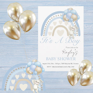 Invitation Bleu C’est un garçon Baby shower d’aquarelle Rainb