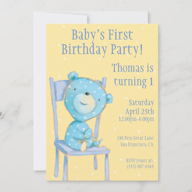 Invitation Bleu Calico Ours Anniversaire (Devant)