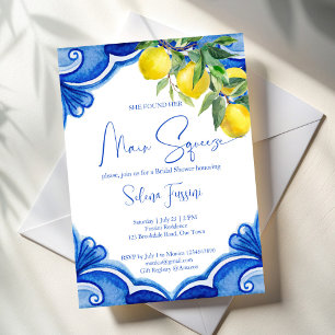 Invitation Bleu carreaux citrons principal presser nuptiale d