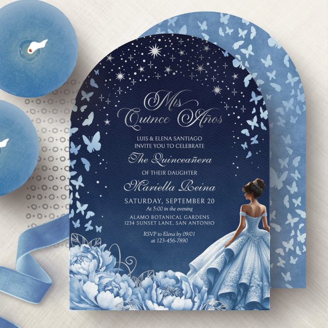 Invitation Bleu céleste princesse argent Quinceanera (Créateur téléchargé)