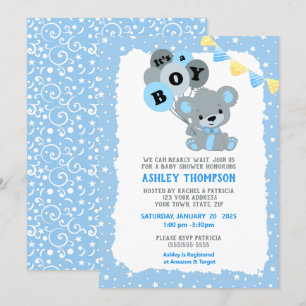 Invitation Bleu C'est un Baby shower de ballons d'ours