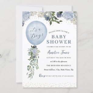 Invitation Bleu C'est un Baby shower de balloon garçon