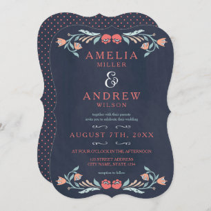 Invitation Bleu Chalkboard Élégant Mariage floral