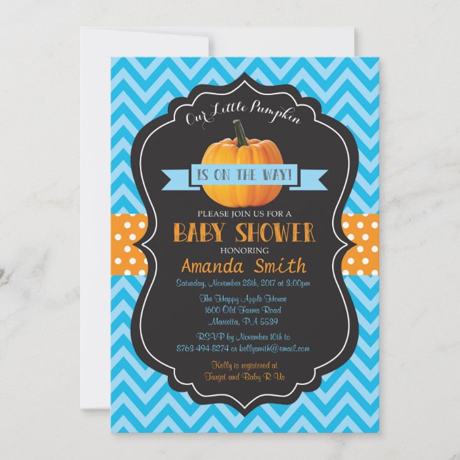 Invitation Bleu Chevron d'invitation de baby shower de (Devant)
