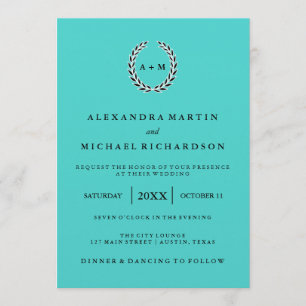 Invitation Bleu chic avec la guirlande noire et blanche
