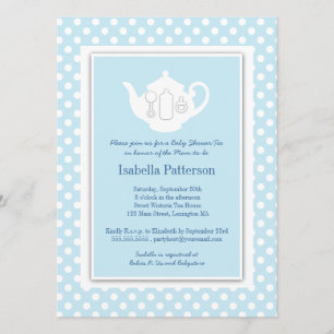 Invitation Bleu chic  Teapot Baby shower blanc Teapot Party