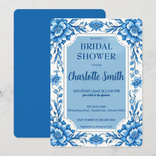 Invitation Bleu Chinoiserie Chinois Floral douche nuptiale