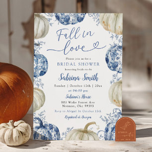 Invitation Bleu Chinoiserie Citrouille Chute en Amour Douche