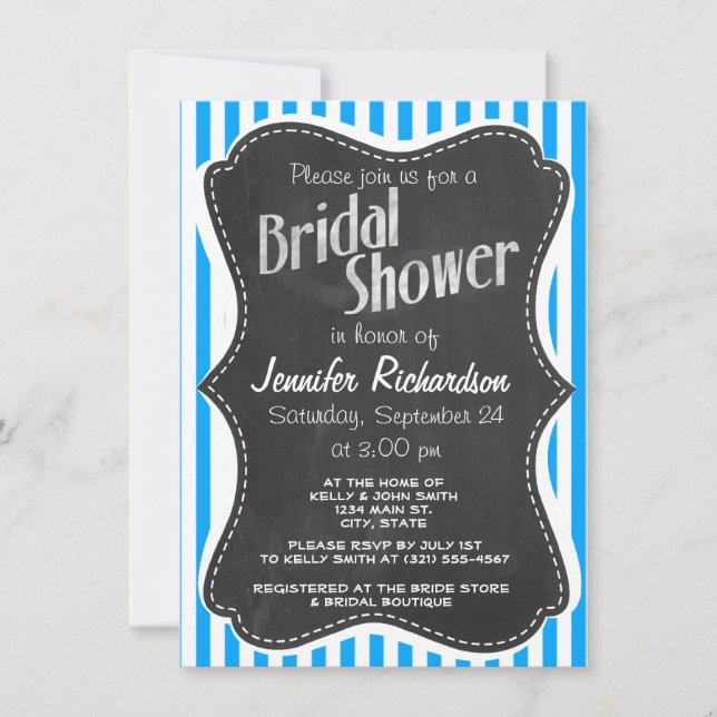 Invitation Bleu Ciel Profond, Bleu Vertical Stripes; Chalboar (Devant)