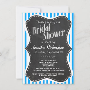 Invitation Bleu Ciel Profond, Bleu Vertical Stripes; Chalboar