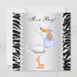 Invitation Bleu cigogne Zebra Baby Shoy