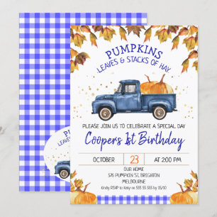 Invitation Bleu Citrouille Camion Autumn Folithday