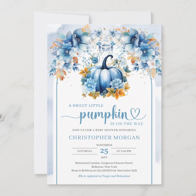 Invitation Bleu citrouille chou orange feuille boho arch (Devant)